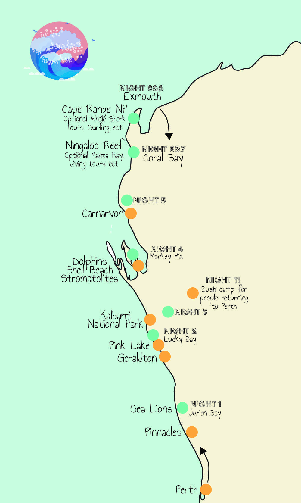 Perth To Shark Bay Map Perth To Exmouth Tour | Road Trip With Why Not Bus